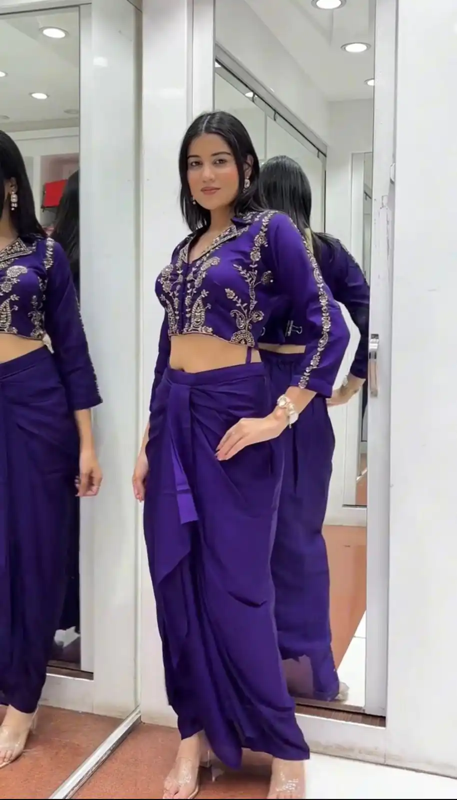 BB 44 Purple Soft Chinon Silk Perfect for Wedding, Party, Durga Puja, Diwali, Holi –Dhoti Suit. Introductory Price ₹2099. Delivery 4-6 Working Days | Jump Suits, Salwar suit, Designer Suits, Casual Suits, Creative suits, Palazzo Suits, Party Wear Suits, Patiala Suits, Straight Suits