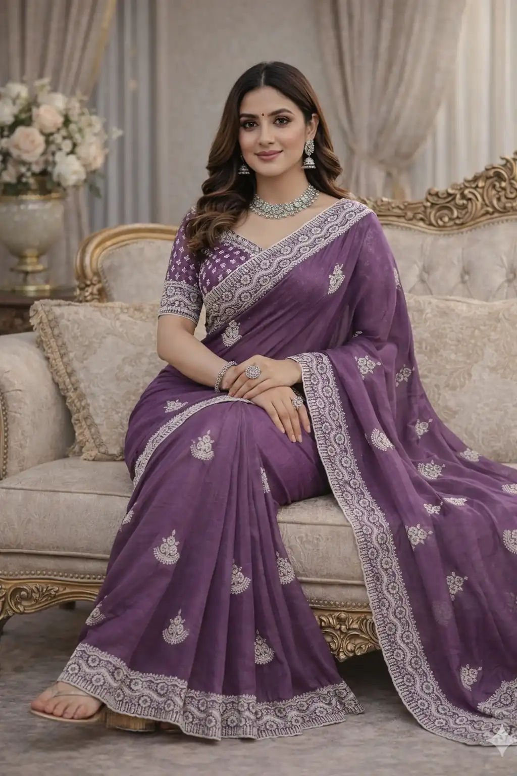 JR 654 Purple Color Soft Gold Crush Saree with Embroidery Work. Affordable Price ₹2049. Delivery 4-6 Working Days. Shop now. | Sarees, Bollywood Sarees, Creative Sarees, Designer Sarees, Embroidered Sarees, Ethnic Saree, Modern Digital sarees, Party Wear Sarees