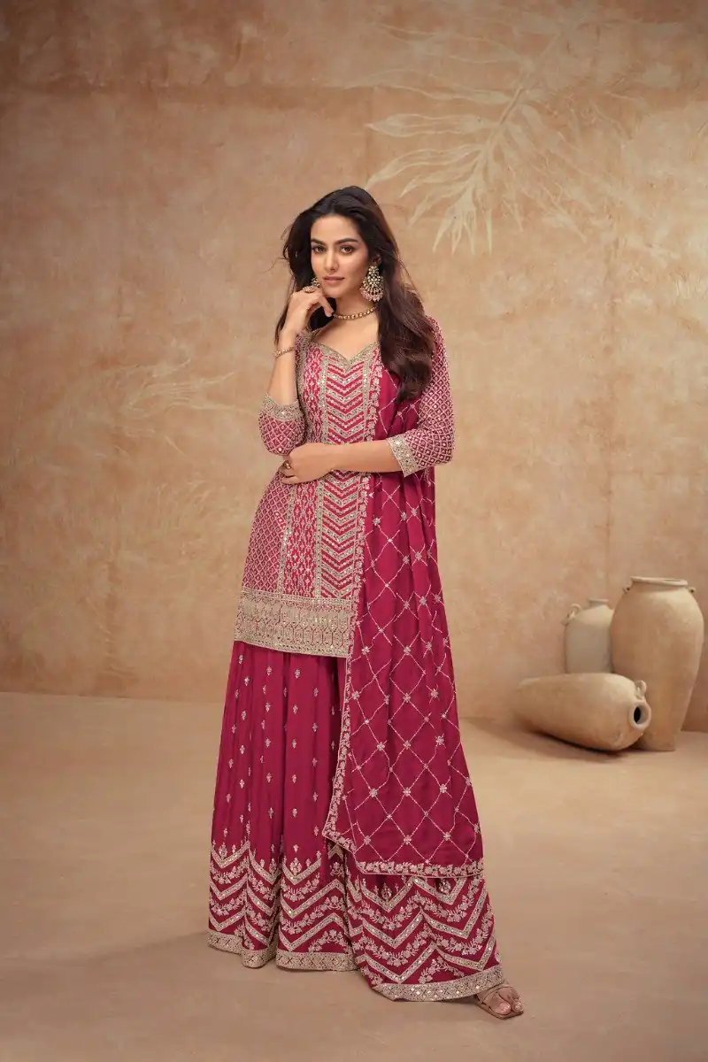FC 7518 Red Chinon Salwar Suit Perfect for Wedding, Party, Diwali, Durga Puja, Temple Visit – . Festive Deal ₹3099. Delivery 4-6 Working Days. | Designer Suits, Jump Suits, Tops & Bottoms, Track Suits, Trendy Wear, Salwar suit, Casual Suits, Creative suits, Palazzo Suits, Party Wear Suits, Patiala Suits, Straight Suits
