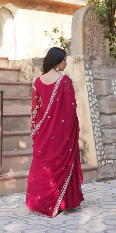 KA 1147 Red Faux Blooming Gown with Embroidery Work & Zari Work. Affordable Price ₹2049. Delivery 4-6 Working Days. Shop now. | Gowns, Bollywood Gowns, Creative Gowns, Designer Gowns, Embroidered Gowns, Party Wear Gowns