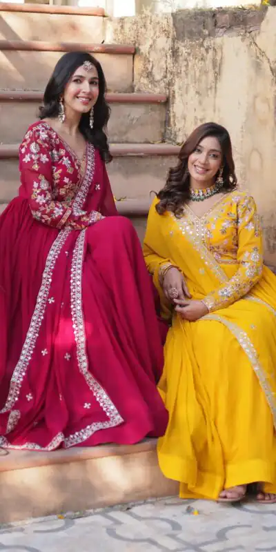 KA 1147 Red Faux Blooming Gown with Embroidery Work & Zari Work. Affordable Price ₹2049. Delivery 4-6 Working Days. Shop now. | Gowns, Bollywood Gowns, Creative Gowns, Designer Gowns, Embroidered Gowns, Party Wear Gowns