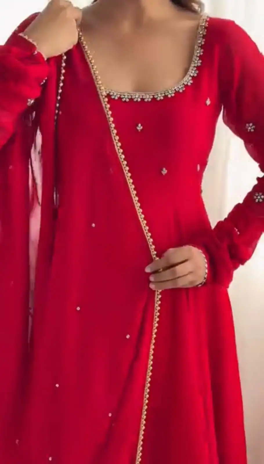 LKD 1527 Red in Faux Georgette ace Work Gown . Wedding, Party, Festive, Events, Exclusive Offer ₹2049. Delivery 4-6 Working Days. Shop now. | Gowns, Bollywood Gowns, Creative Gowns, Designer Gowns, Embroidered Gowns, Party Wear Gowns