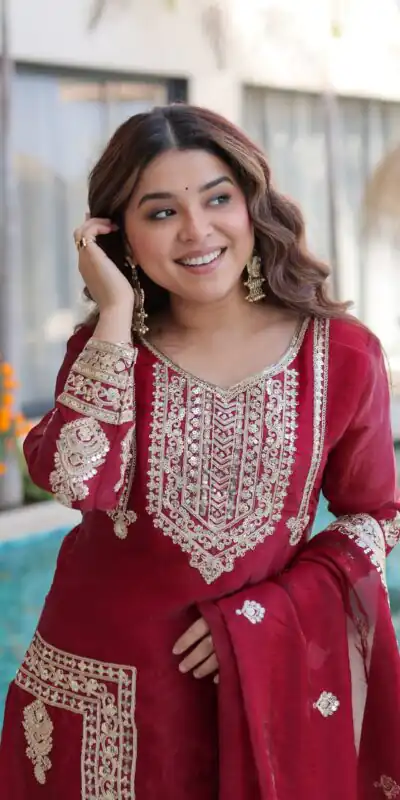 KA 1232 Red Fendi Silk Salwar Suit Red with Embroidery Work & Sequins Work. Affordable Price ₹2499. Delivery 4-6 Working Days. Shop now. | Jump Suits, Salwar suit, Designer Suits, Casual Suits, Creative suits, Palazzo Suits, Party Wear Suits, Patiala Suits, Straight Suits