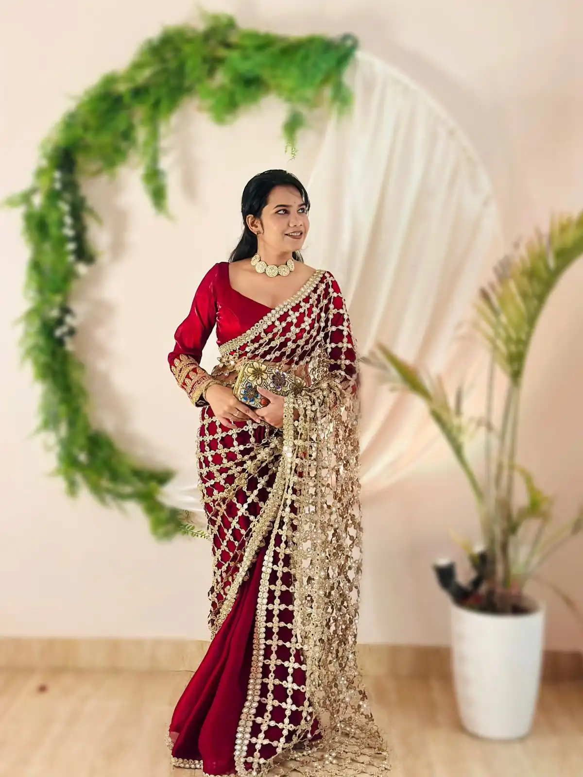 SRK 5322 Red Fendy Silk Saree with Lace Work & Mirror Work. Wedding, Party, Festive, Events, Festive Deal ₹2499. Delivery 4-6 Working Days. Shop now. | Sarees, Bollywood Sarees, Creative Sarees, Designer Sarees, Embroidered Sarees, Ethnic Saree, Modern Digital sarees, Party Wear Sarees