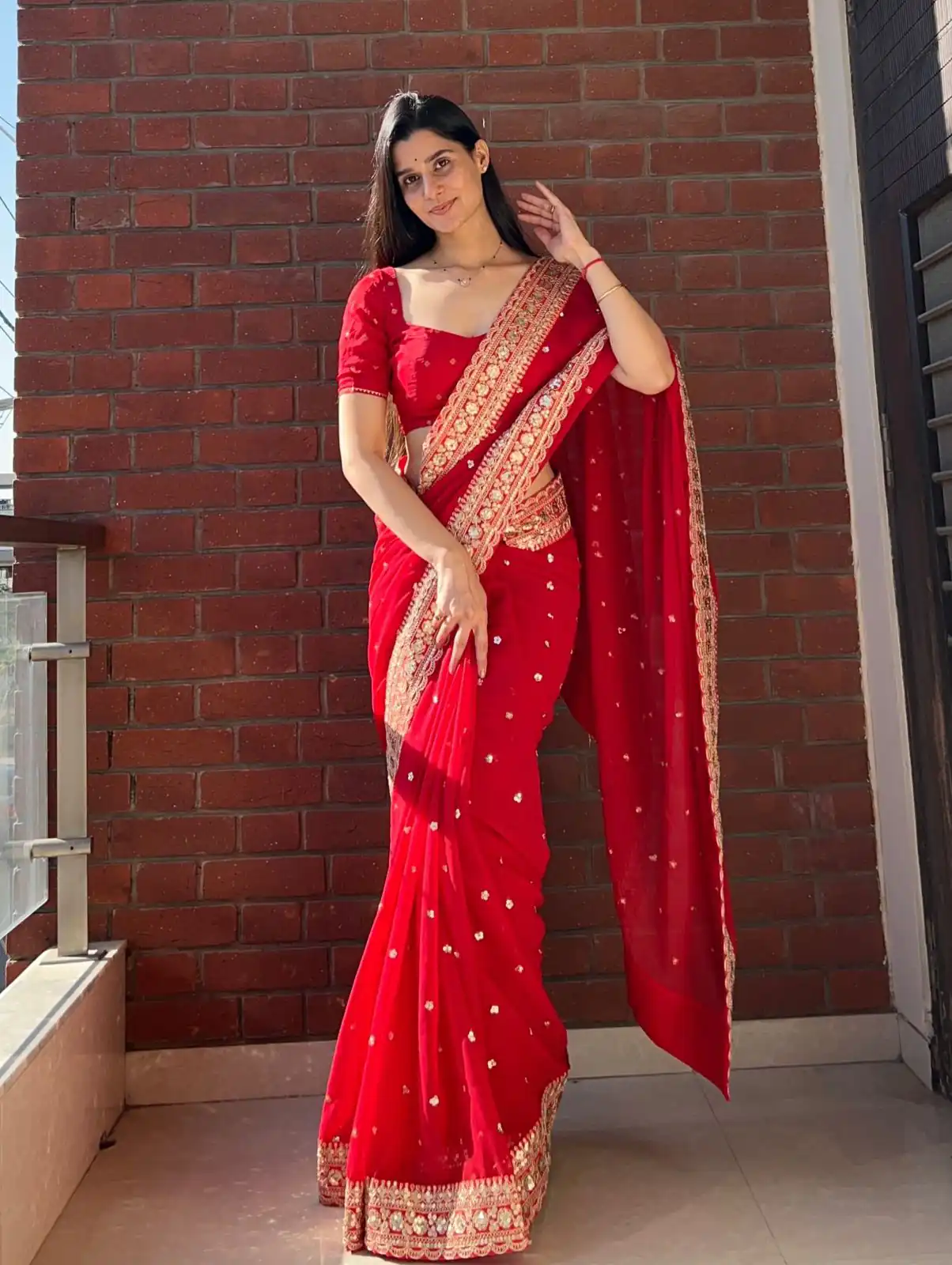 NC 5544 Red Color with Sequins & Embroidery Work Georgette Saree . Festive Deal ₹1949. Delivery 4-6 Working Days. Shop now. | Sarees, Bollywood Sarees, Creative Sarees, Designer Sarees, Embroidered Sarees, Ethnic Saree, Modern Digital sarees, Party Wear Sarees