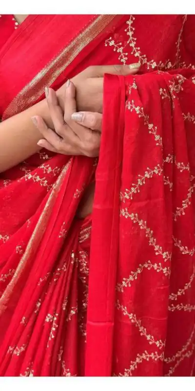 MS 505 Red Viscose Satin Saree with Sequins Work & Embroidery Work. Special Price ₹1599. Delivery 4-6 Working Days. Shop now. | Sarees, Bollywood Sarees, Creative Sarees, Designer Sarees, Embroidered Sarees, Ethnic Saree, Modern Digital sarees, Party Wear Sarees