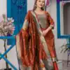 MF 111 Rust Chanderi Jacquard Salwar Suit with Zari Work. Best Price ₹1499. Wedding, Party, Festive, Events Delivery 4-6 Working Days. Shop now. | Jump Suits, Tops & Bottoms, Track Suits, Trendy Wear, Salwar suit, Designer Suits, Casual Suits, Creative suits, Palazzo Suits, Party Wear Suits, Patiala Suits, Straight Suits
