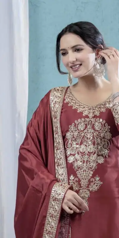 ND 5034 Rust Chinon Silk Salwar Suit with Lace Work & Embroidery Work. Best Price ₹2099. Delivery 4-6 Working Days. Shop now. | Designer Suits, Jump Suits, Tops & Bottoms, Track Suits, Trendy Wear, Salwar suit, Casual Suits, Creative suits, Palazzo Suits, Party Wear Suits, Patiala Suits, Straight Suits