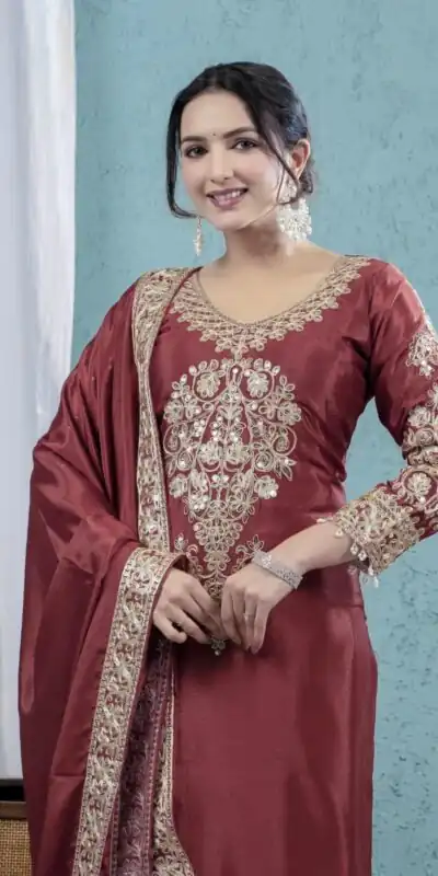 ND 5034 Rust Chinon Silk Salwar Suit with Lace Work & Embroidery Work. Best Price ₹2099. Delivery 4-6 Working Days. Shop now. | Designer Suits, Jump Suits, Tops & Bottoms, Track Suits, Trendy Wear, Salwar suit, Casual Suits, Creative suits, Palazzo Suits, Party Wear Suits, Patiala Suits, Straight Suits
