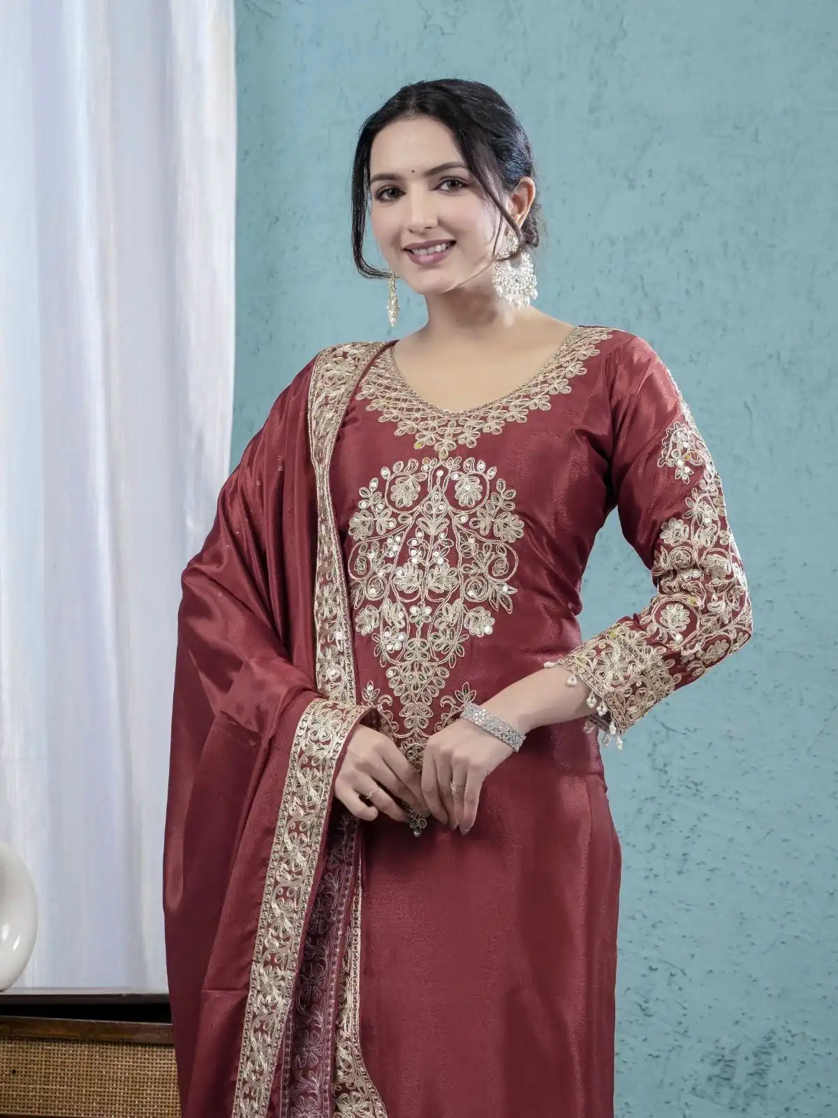 ND 5034 Rust Chinon Silk Salwar Suit with Lace Work & Embroidery Work. Best Price ₹2099. Delivery 4-6 Working Days. Shop now. | Designer Suits, Jump Suits, Tops & Bottoms, Track Suits, Trendy Wear, Salwar suit, Casual Suits, Creative suits, Palazzo Suits, Party Wear Suits, Patiala Suits, Straight Suits