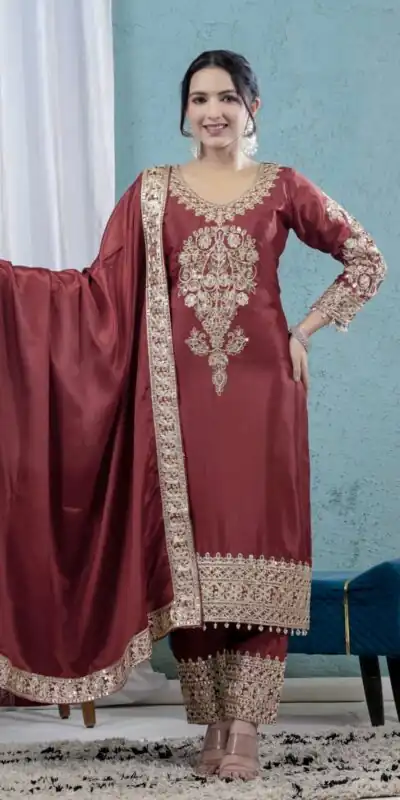 ND 5034 Rust Chinon Silk Salwar Suit with Lace Work & Embroidery Work. Best Price ₹2099. Delivery 4-6 Working Days. Shop now. | Designer Suits, Jump Suits, Tops & Bottoms, Track Suits, Trendy Wear, Salwar suit, Casual Suits, Creative suits, Palazzo Suits, Party Wear Suits, Patiala Suits, Straight Suits