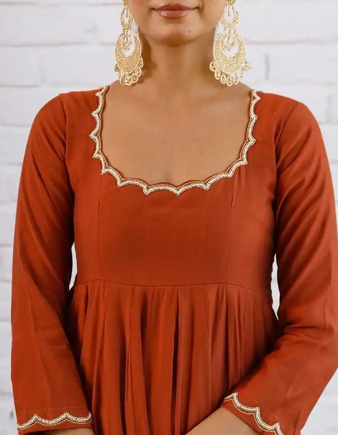 SRk 5324 Rust Color Vichitra silk Gown with Bead Work & Lace Work. Now at just ₹1849. Delivery 4-6 Working Days. Shop now. | Gowns, Bollywood Gowns, Creative Gowns, Designer Gowns, Embroidered Gowns, Party Wear Gowns