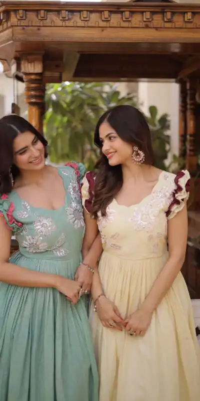 KA 1234 Sea Green Color Cotton Gown with Sequins Work & Embroidery Work. Festive Deal ₹1819. Delivery 4-6 Working Days. Shop now. | Gowns, Bollywood Gowns, Creative Gowns, Designer Gowns, Embroidered Gowns, Party Wear Gowns