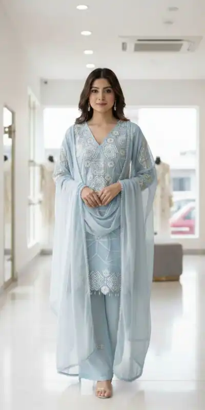 LG 2063 Sky Blue Faux Georgette Salwar Suit with Sequins Work & Embroidery Work. Introductory Price ₹2149. Delivery 4-6 Working Days. Shop now. | Jump Suits, Salwar suit, Designer Suits, Casual Suits, Creative suits, Palazzo Suits, Party Wear Suits, Patiala Suits, Straight Suits