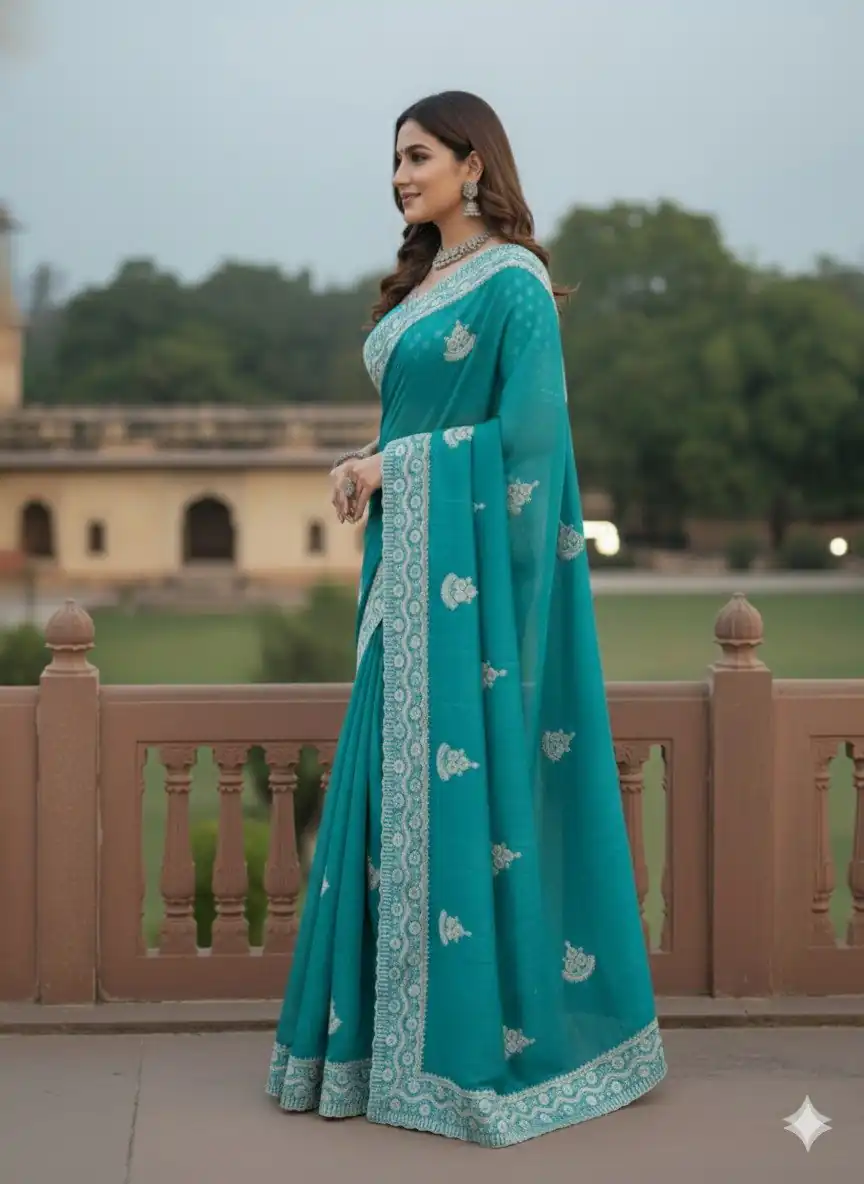 JR 654 Sky Blue Color Soft Gold Crush Saree with Embroidery Work. Affordable Price ₹2049. Delivery 4-6 Working Days. Shop now. | Sarees, Bollywood Sarees, Creative Sarees, Designer Sarees, Embroidered Sarees, Ethnic Saree, Modern Digital sarees, Party Wear Sarees