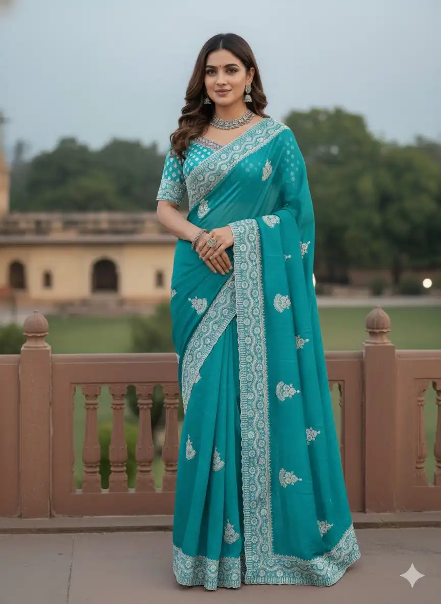 JR 654 Sky Blue Color Soft Gold Crush Saree with Embroidery Work. Affordable Price ₹2049. Delivery 4-6 Working Days. Shop now. | Sarees, Bollywood Sarees, Creative Sarees, Designer Sarees, Embroidered Sarees, Ethnic Saree, Modern Digital sarees, Party Wear Sarees
