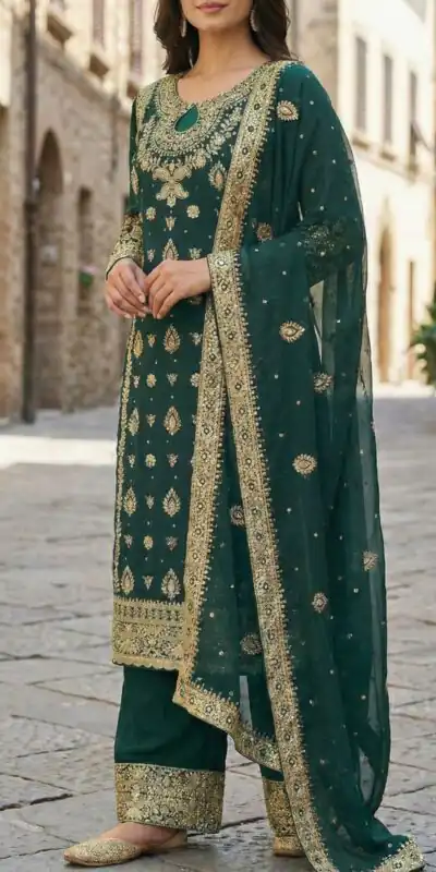 SRK 5231 Teal Color Pure Chinnon Silk With Embroidery Sequence Work Salwar Suit Casual, Wedding, Party, Festive, Events Etc.4-6 Working Days@ 2699/-only | Designer Suits, Jump Suits, Salwar suit, Casual Suits, Creative suits, Palazzo Suits, Party Wear Suits, Patiala Suits, Straight Suits
