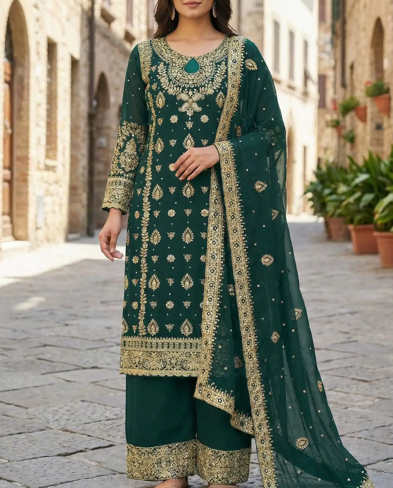 SRK 5231 Teal Color Pure Chinnon Silk With Embroidery Sequence Work Salwar Suit Casual, Wedding, Party, Festive, Events Etc.4-6 Working Days@ 2699/-only | Designer Suits, Jump Suits, Salwar suit, Casual Suits, Creative suits, Palazzo Suits, Party Wear Suits, Patiala Suits, Straight Suits