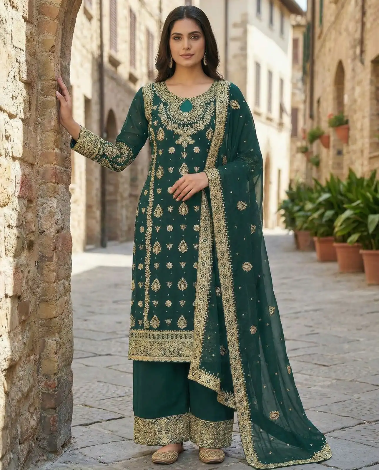 SRK 5231 Teal Color Pure Chinnon Silk With Embroidery Sequence Work Salwar Suit Casual, Wedding, Party, Festive, Events Etc.4-6 Working Days@ 2699/-only | Designer Suits, Jump Suits, Salwar suit, Casual Suits, Creative suits, Palazzo Suits, Party Wear Suits, Patiala Suits, Straight Suits