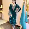 Teal Viscose Velvet Embroidery Salwar Suit