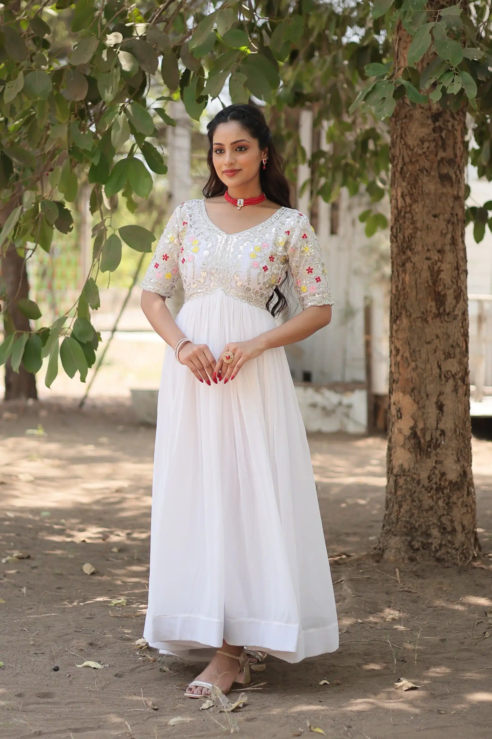 KA 1110 White Faux Blooming Gown Perfect for Wedding, Party, Holi, Lohri, Baby Shower – . Introductory Price ₹1649. Delivery 4-6 Working Days. Shop no | Gowns, Bollywood Gowns, Creative Gowns, Designer Gowns, Embroidered Gowns, Party Wear Gowns