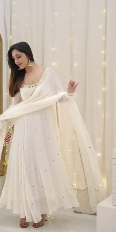 SRK 5271 White Faux Georgette Salwar Suit Perfect for Wedding, Party, Lohri, Temple Visit, Durga Puja – . Grab it for ₹1749. Delivery 4-6 Working Days | Jump Suits, Salwar suit, Designer Suits, Casual Suits, Creative suits, Palazzo Suits, Party Wear Suits, Patiala Suits, Straight Suits