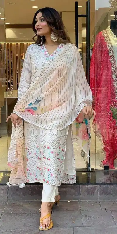 DC G21 White in Maslin Digital Print Salwar Suit . Wedding, Party, Festive, Events, Introductory Price ₹1699. Delivery 4-6 Working Days. Shop now. | Jump Suits, Salwar suit, Designer Suits, Casual Suits, Creative suits, Palazzo Suits, Party Wear Suits, Patiala Suits, Straight Suits