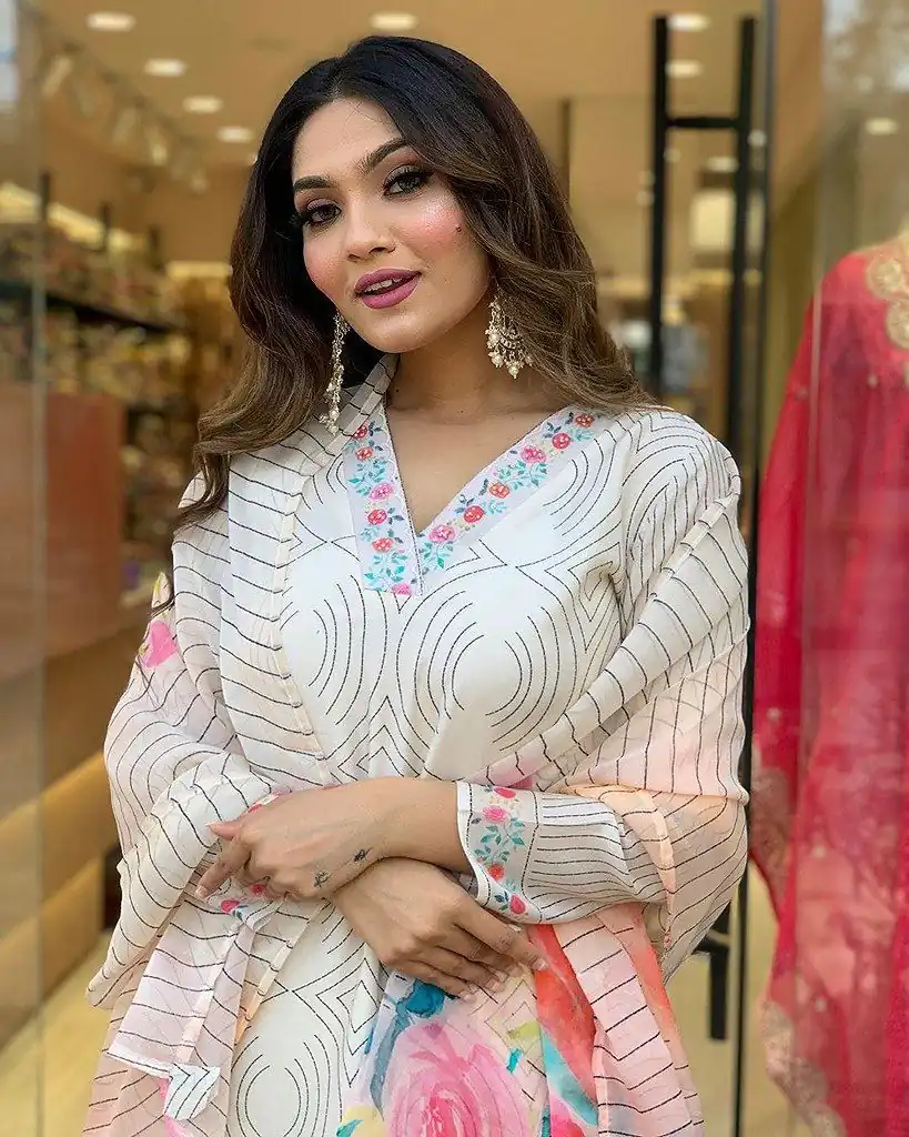 DC G21 White in Maslin Digital Print Salwar Suit . Wedding, Party, Festive, Events, Introductory Price ₹1699. Delivery 4-6 Working Days. Shop now. | Jump Suits, Salwar suit, Designer Suits, Casual Suits, Creative suits, Palazzo Suits, Party Wear Suits, Patiala Suits, Straight Suits