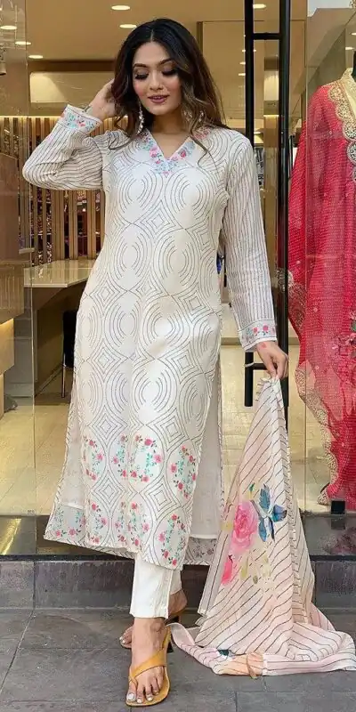 DC G21 White in Maslin Digital Print Salwar Suit . Wedding, Party, Festive, Events, Introductory Price ₹1699. Delivery 4-6 Working Days. Shop now. | Jump Suits, Salwar suit, Designer Suits, Casual Suits, Creative suits, Palazzo Suits, Party Wear Suits, Patiala Suits, Straight Suits