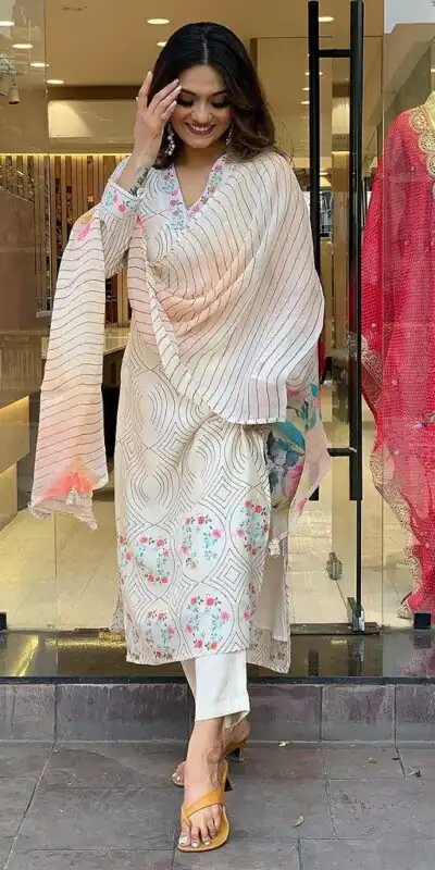 DC G21 White in Maslin Digital Print Salwar Suit . Wedding, Party, Festive, Events, Introductory Price ₹1699. Delivery 4-6 Working Days. Shop now. | Jump Suits, Salwar suit, Designer Suits, Casual Suits, Creative suits, Palazzo Suits, Party Wear Suits, Patiala Suits, Straight Suits