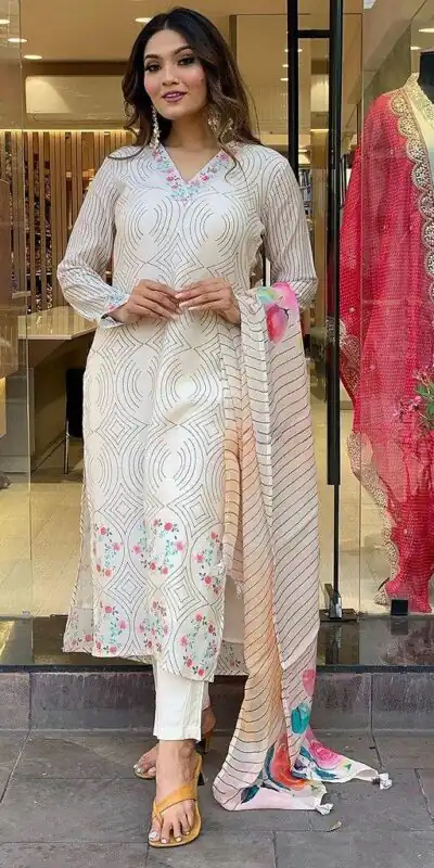 DC G21 White in Maslin Digital Print Salwar Suit . Wedding, Party, Festive, Events, Introductory Price ₹1699. Delivery 4-6 Working Days. Shop now. | Jump Suits, Salwar suit, Designer Suits, Casual Suits, Creative suits, Palazzo Suits, Party Wear Suits, Patiala Suits, Straight Suits