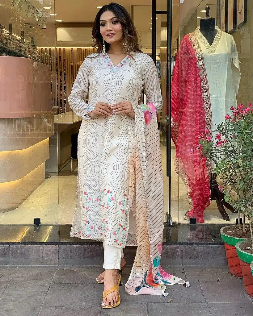 DC G21 White in Maslin Digital Print Salwar Suit . Wedding, Party, Festive, Events, Introductory Price ₹1699. Delivery 4-6 Working Days. Shop now. | Jump Suits, Salwar suit, Designer Suits, Casual Suits, Creative suits, Palazzo Suits, Party Wear Suits, Patiala Suits, Straight Suits