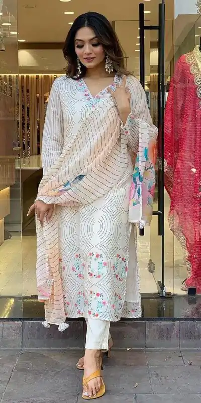 DC G21 White in Maslin Digital Print Salwar Suit . Wedding, Party, Festive, Events, Introductory Price ₹1699. Delivery 4-6 Working Days. Shop now. | Jump Suits, Salwar suit, Designer Suits, Casual Suits, Creative suits, Palazzo Suits, Party Wear Suits, Patiala Suits, Straight Suits