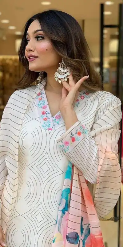 DC G21 White in Maslin Digital Print Salwar Suit . Wedding, Party, Festive, Events, Introductory Price ₹1699. Delivery 4-6 Working Days. Shop now. | Jump Suits, Salwar suit, Designer Suits, Casual Suits, Creative suits, Palazzo Suits, Party Wear Suits, Patiala Suits, Straight Suits