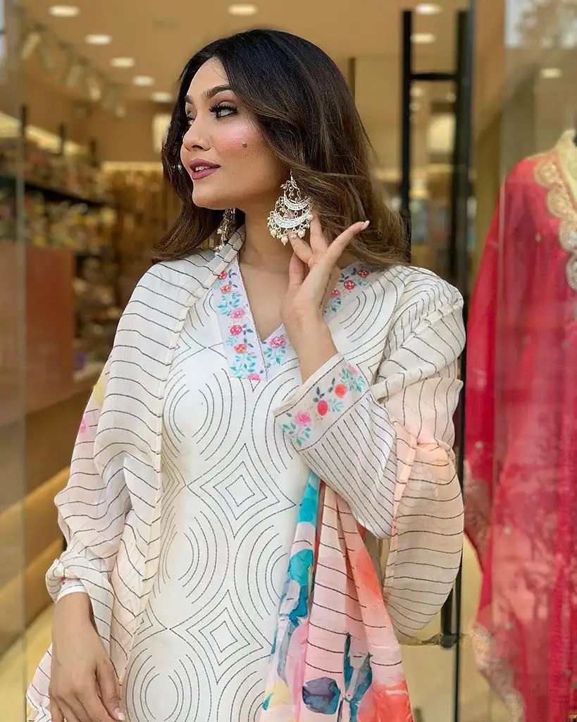 DC G21 White in Maslin Digital Print Salwar Suit . Wedding, Party, Festive, Events, Introductory Price ₹1699. Delivery 4-6 Working Days. Shop now. | Jump Suits, Salwar suit, Designer Suits, Casual Suits, Creative suits, Palazzo Suits, Party Wear Suits, Patiala Suits, Straight Suits
