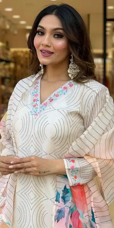 DC G21 White in Maslin Digital Print Salwar Suit . Wedding, Party, Festive, Events, Introductory Price ₹1699. Delivery 4-6 Working Days. Shop now. | Jump Suits, Salwar suit, Designer Suits, Casual Suits, Creative suits, Palazzo Suits, Party Wear Suits, Patiala Suits, Straight Suits