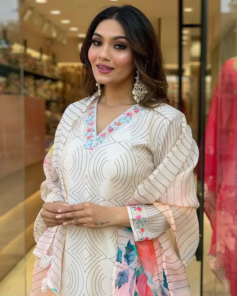 DC G21 White in Maslin Digital Print Salwar Suit . Wedding, Party, Festive, Events, Introductory Price ₹1699. Delivery 4-6 Working Days. Shop now. | Jump Suits, Salwar suit, Designer Suits, Casual Suits, Creative suits, Palazzo Suits, Party Wear Suits, Patiala Suits, Straight Suits