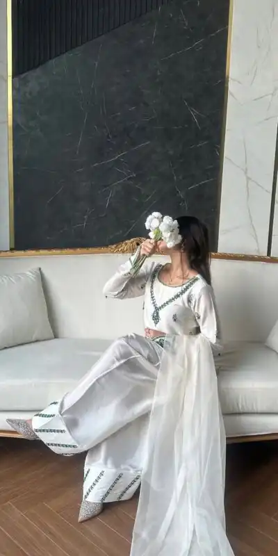 LG 1690 White Natural Crap Salwar Suit with Embroidery Work & Mirror Work. Special Price ₹1799. Delivery 4-6 Working Days. Shop now. | Designer Suits, Jump Suits, Tops & Bottoms, Track Suits, Trendy Wear, Salwar suit, Casual Suits, Creative suits, Palazzo Suits, Party Wear Suits, Patiala Suits, Straight Suits