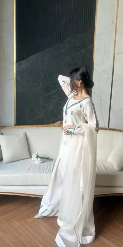 LG 1690 White Natural Crap Salwar Suit with Embroidery Work & Mirror Work. Special Price ₹1799. Delivery 4-6 Working Days. Shop now. | Designer Suits, Jump Suits, Tops & Bottoms, Track Suits, Trendy Wear, Salwar suit, Casual Suits, Creative suits, Palazzo Suits, Party Wear Suits, Patiala Suits, Straight Suits