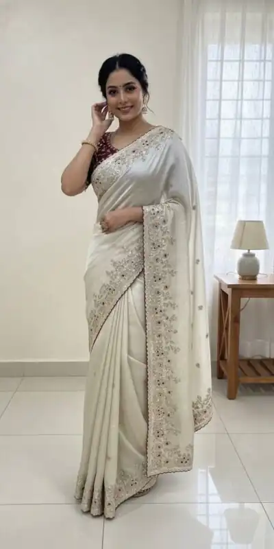 NC 5555 White Organza Silk Saree with Sequins Work & Embroidery Work. Exclusive Offer ₹2049. Delivery 4-6 Working Days. Shop now. | Sarees, Bollywood Sarees, Creative Sarees, Designer Sarees, Embroidered Sarees, Ethnic Saree, Modern Digital sarees, Party Wear Sarees