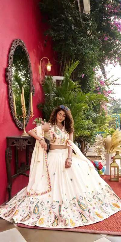 Ram 158 White Color Vichitra Lehenga Choli with Embroidery Work. Wedding, Party, Festive, Grab it for ₹3049. Delivery 4-6 Working Days. Shop now. | Lehenga, Bollywood Lehenga, Creative Lehenga, Designer Lehenga, Embroidered Lehenga, Party Wear Lehenga