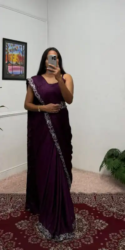 ST 1090 Wine Color Chinon Saree with Embroidery Work & Lace Work. Now at just ₹2099. Delivery 4-6 Working Days. Shop now. | Sarees, Bollywood Sarees, Creative Sarees, Designer Sarees, Embroidered Sarees, Ethnic Saree, Modern Digital sarees, Party Wear Sarees