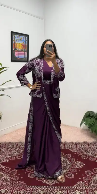 ST 1090 Wine Color Chinon Saree with Embroidery Work & Lace Work. Now at just ₹2099. Delivery 4-6 Working Days. Shop now. | Sarees, Bollywood Sarees, Creative Sarees, Designer Sarees, Embroidered Sarees, Ethnic Saree, Modern Digital sarees, Party Wear Sarees