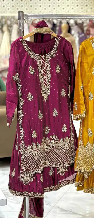 NF 1249 Wine Color Chinon Silk Salwar Suit with Embroidery Work. Online Get it for ₹2149. Delivery 4-6 Working Days. Shop now. | Jump Suits, Salwar suit, Designer Suits, Casual Suits, Creative suits, Palazzo Suits, Party Wear Suits, Patiala Suits, Straight Suits