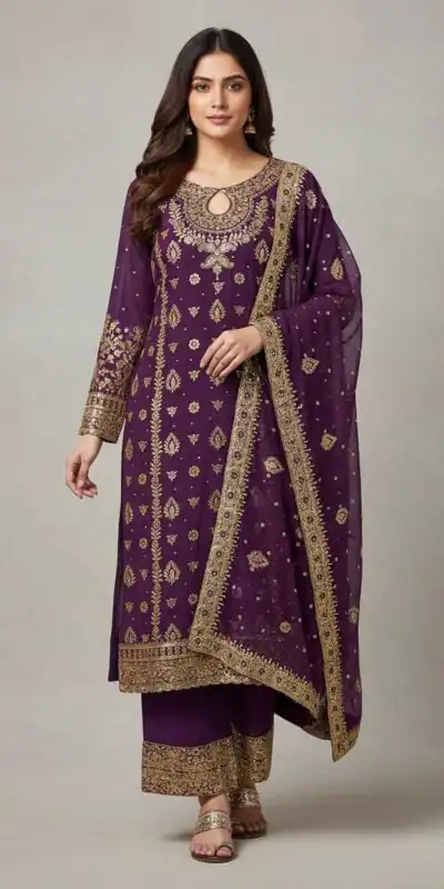 SRK 5231 Wine Color Pure Chinon Silk With Embroidery Sequence Work Salwar Suit Casual, Wedding, Party, Festive, Events Etc.4-6 Working Days@ 2699/-only | Designer Suits, Jump Suits, Salwar suit, Casual Suits, Creative suits, Palazzo Suits, Party Wear Suits, Patiala Suits, Straight Suits
