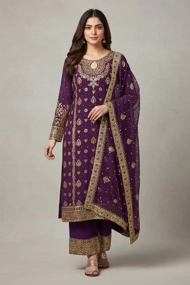 SRK 5231 Wine Color Pure Chinon Silk With Embroidery Sequence Work Salwar Suit Casual, Wedding, Party, Festive, Events Etc.4-6 Working Days@ 2699/-only | Designer Suits, Jump Suits, Salwar suit, Casual Suits, Creative suits, Palazzo Suits, Party Wear Suits, Patiala Suits, Straight Suits