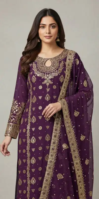 SRK 5231 Wine Color Pure Chinon Silk With Embroidery Sequence Work Salwar Suit Casual, Wedding, Party, Festive, Events Etc.4-6 Working Days@ 2699/-only | Designer Suits, Jump Suits, Salwar suit, Casual Suits, Creative suits, Palazzo Suits, Party Wear Suits, Patiala Suits, Straight Suits