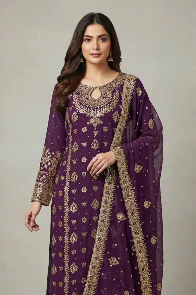 SRK 5231 Wine Color Pure Chinon Silk With Embroidery Sequence Work Salwar Suit Casual, Wedding, Party, Festive, Events Etc.4-6 Working Days@ 2699/-only | Designer Suits, Jump Suits, Salwar suit, Casual Suits, Creative suits, Palazzo Suits, Party Wear Suits, Patiala Suits, Straight Suits