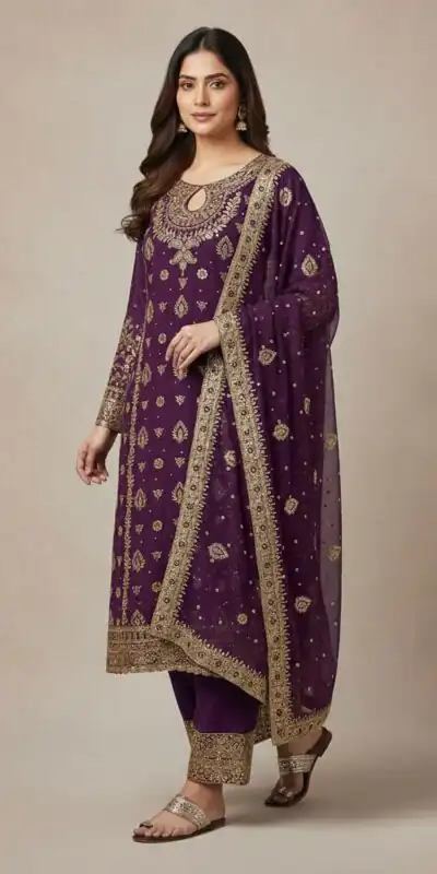 SRK 5231 Wine Color Pure Chinon Silk With Embroidery Sequence Work Salwar Suit Casual, Wedding, Party, Festive, Events Etc.4-6 Working Days@ 2699/-only | Designer Suits, Jump Suits, Salwar suit, Casual Suits, Creative suits, Palazzo Suits, Party Wear Suits, Patiala Suits, Straight Suits