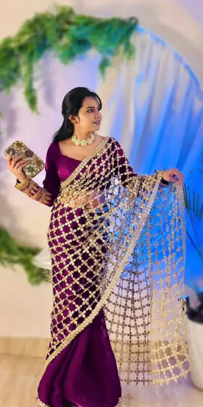 SRK 5322 Wine Fendy Silk Saree with Lace Work & Mirror Work. Wedding, Party, Festive, Events, Festive Deal ₹2499. Delivery 4-6 Working Days. Shop now. | Sarees, Bollywood Sarees, Creative Sarees, Designer Sarees, Embroidered Sarees, Ethnic Saree, Modern Digital sarees, Party Wear Sarees